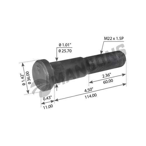 Mansons / 033900529 - болт колеса M22x1,5x124/114 10,9 нового 
